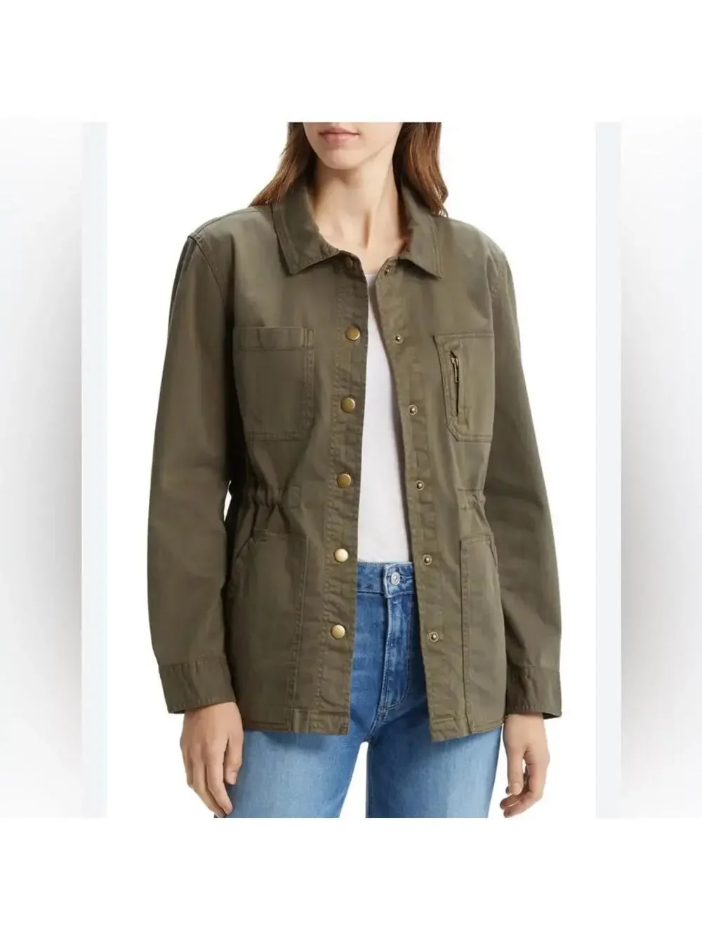 Caslon Olive Utility Jacket Women's S Nordstrom Multiple Pockets - Picture 2 of 9